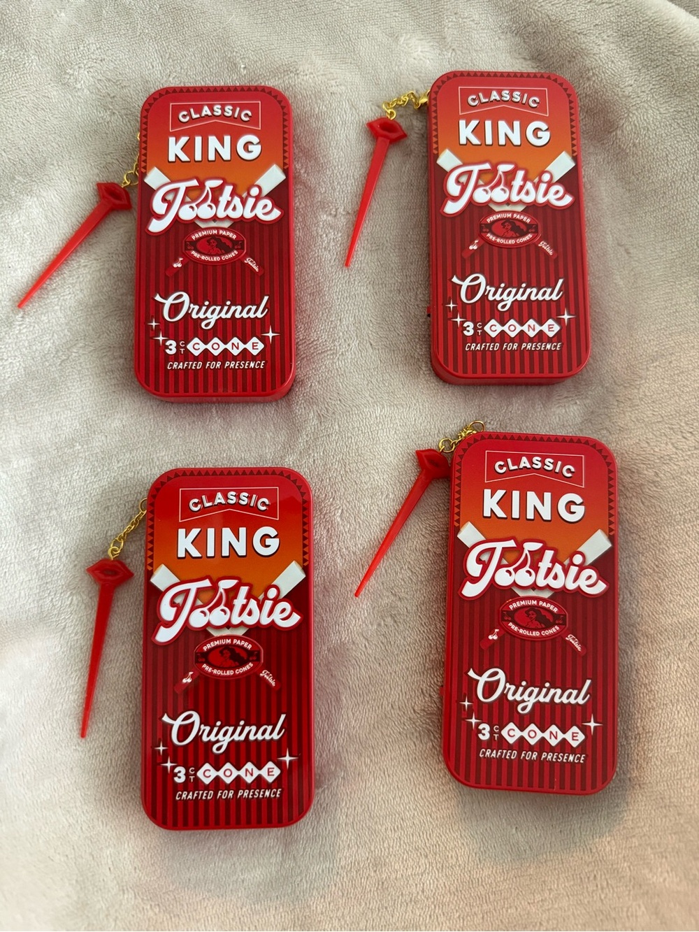 NEW Lot of 4 Tootsie Classic King Red Metal Collectible Storage Tin Mirror Cases